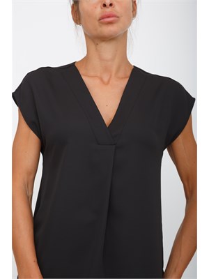 Blusa Marella in satin fluido nero con scollo V in DONNA