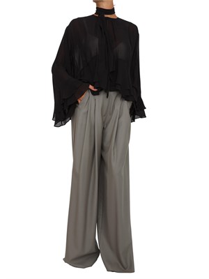 Blusa Marella in georgette nera con balze e fascia sul collo in DONNA