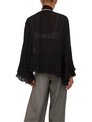 Blusa Marella in georgette nera con balze e fascia sul collo in DONNA