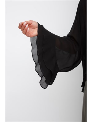 Blusa Marella in georgette nera con balze e fascia sul collo in DONNA