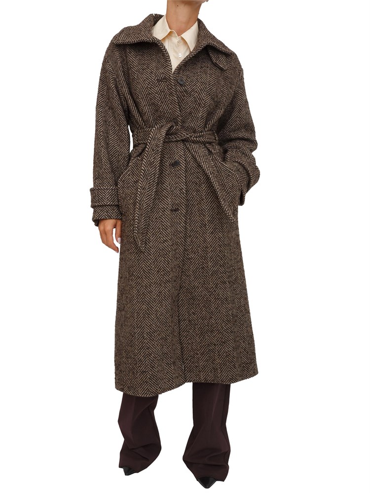 Cappotto dritto Marella in resca di misto lana marrone