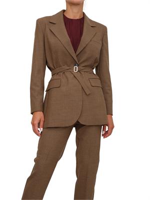 Blazer Marella in misto lana stretch in micro pied de poule marrone in DONNA