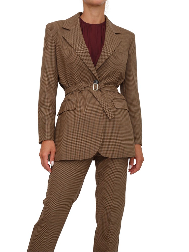 Blazer Marella in misto lana stretch in micro pied de poule marrone
