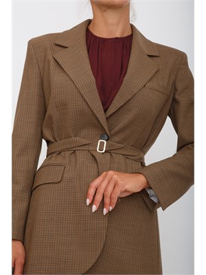 Blazer Marella in misto lana stretch in micro pied de poule marrone in DONNA