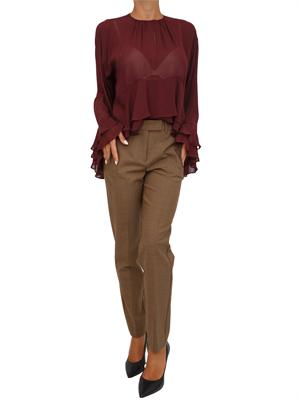 Pantalone chino Marella in misto lana stretch con micro pied de poule marrone in DONNA