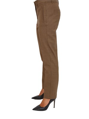 Pantalone chino Marella in misto lana stretch con micro pied de poule marrone in DONNA