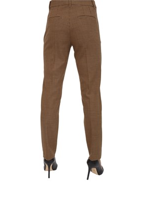 Pantalone chino Marella in misto lana stretch con micro pied de poule marrone in DONNA