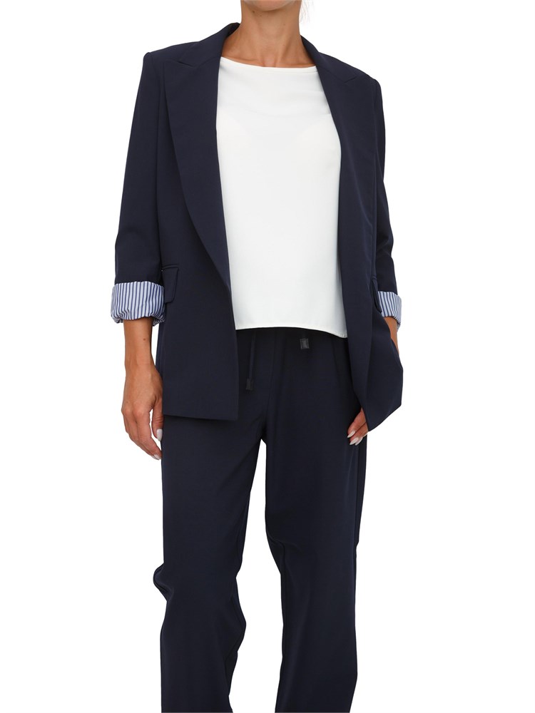 Giacca Marella in misto lana blu con fit dritto e fodera a contrasto