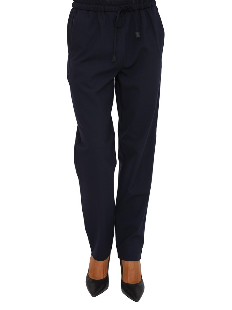 Pantalone slim fit Marella in misto lana blu con tasche alla francese