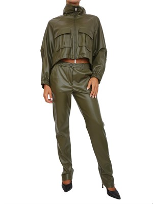 Pantalone Marella effetto pelle in jersey spalmato verde in DONNA