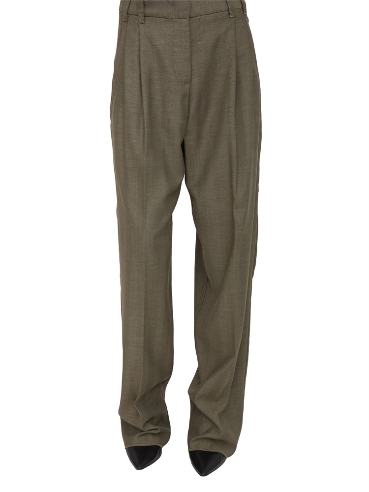 Pantalone carrot Marella in saglia di misto lana verde