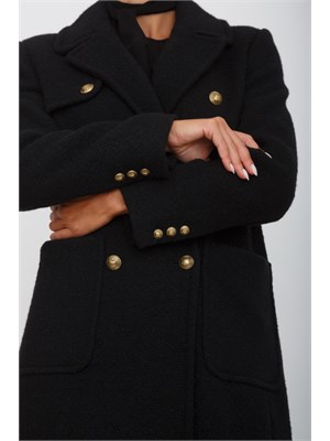 Cappotto Marella doppiopetto in misto lana nera con bottoni oro in DONNA