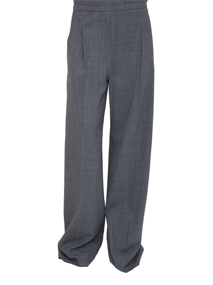 Pantaloni Marella in viscosa stretch grigia con gamba larga e dritta