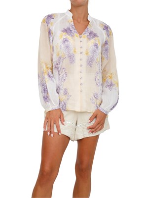 TWIN-SET Camicia maniche lunghe Twinset in ramiè beige con fantasia floreale in DONNA