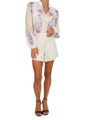 TWIN-SET Camicia maniche lunghe Twinset in ramiè beige con fantasia floreale in DONNA