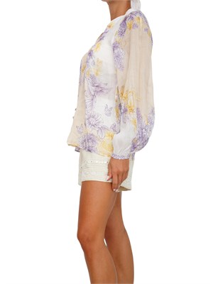TWIN-SET Camicia maniche lunghe Twinset in ramiè beige con fantasia floreale in DONNA
