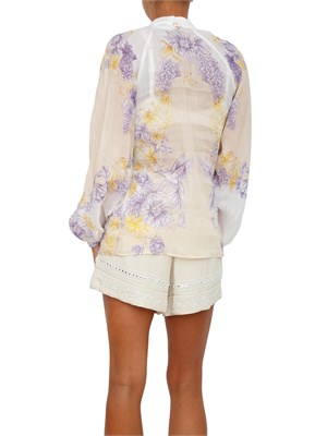 TWIN-SET Camicia maniche lunghe Twinset in ramiè beige con fantasia floreale in DONNA