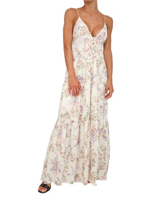 TWIN-SET Abito lungo Twinset in mussola beige con fantasia floreale in DONNA