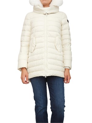 Piumino lungo con pelliccia Peuterey in piuma naturale e nylon leggero bianco in DONNA
