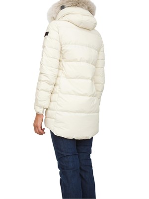 Piumino lungo con pelliccia Peuterey in piuma naturale e nylon leggero bianco in DONNA