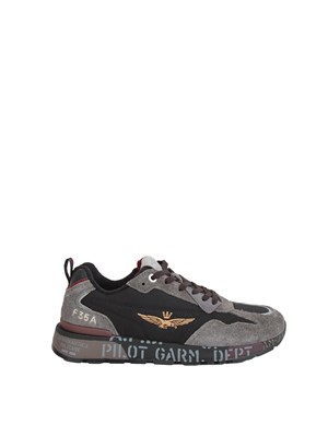 Sneakers Aeronautica Militare nylon ripstop nero e grigio in UOMO