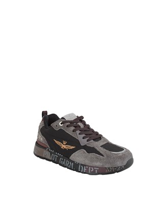 Sneakers Aeronautica Militare nylon ripstop nero e grigio in UOMO