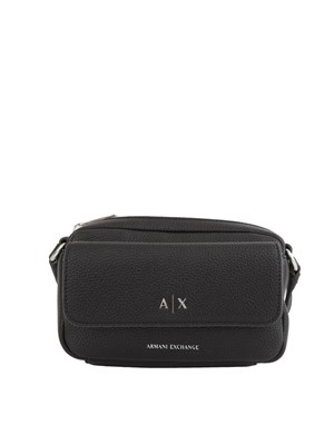 Borsa a tracolla Armani Exchange in ecopelle nera con tasca avanti in DONNA