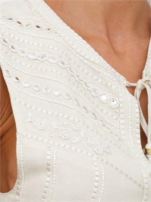 TWIN-SET Gilet Twinset in misto lino beige con ricamo in DONNA