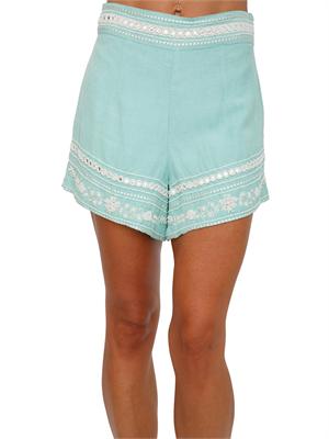 TWIN-SET Shorts Twinset in misto lino verde acqua con ricamo in DONNA