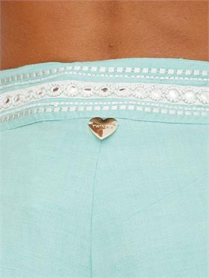 TWIN-SET Shorts Twinset in misto lino verde acqua con ricamo in DONNA