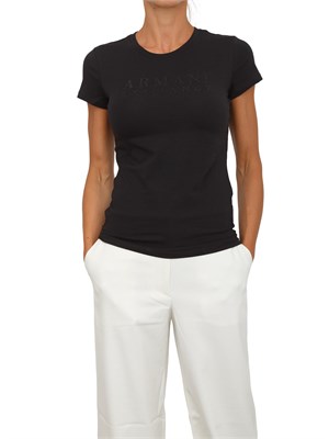 T-shirt donna Armani Exchange in cotone nero con logo strass in DONNA