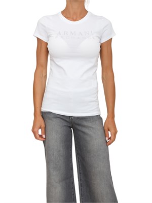 T-shirt donna Armani Exchange in cotone bianco con logo strass in DONNA