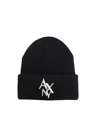 Cappello beanie Armani Exchange nero con logo a contrasto bianco in UOMO