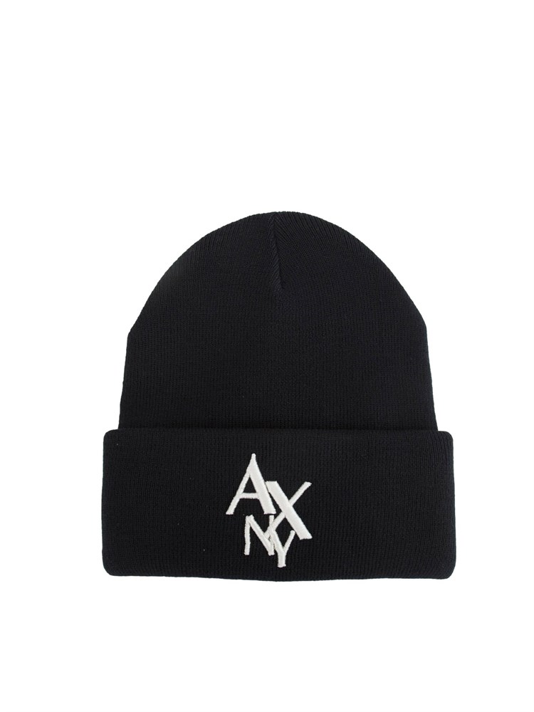 Cappello beanie Armani Exchange nero con logo a contrasto bianco