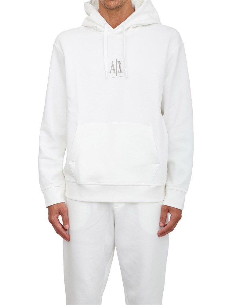Felpa bianca Armani Exchange in jersey di cotone con cappuccio