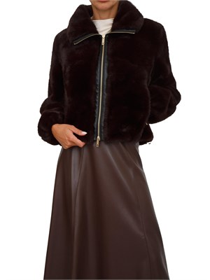 Ecopelliccia Fracomina marrone con zip e collo alto in DONNA