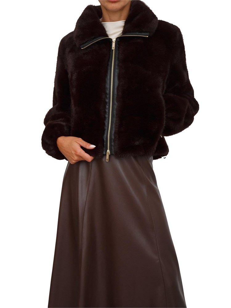 Ecopelliccia Fracomina marrone con zip e collo alto