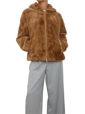 Pelliccia Fracomina modello bomber in ecopelliccia cammello in DONNA