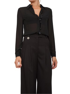 Camicia Fracomina in tessuto nero semitrasparente con paillettes applicate in DONNA