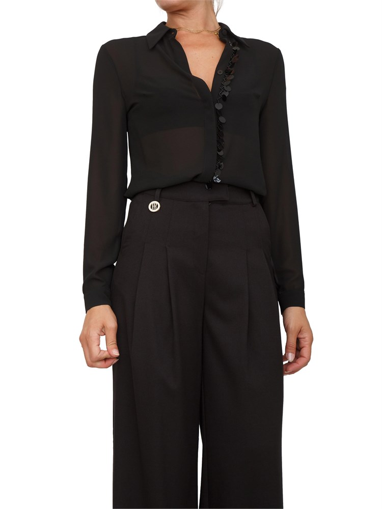 Camicia Fracomina in tessuto nero semitrasparente con paillettes applicate
