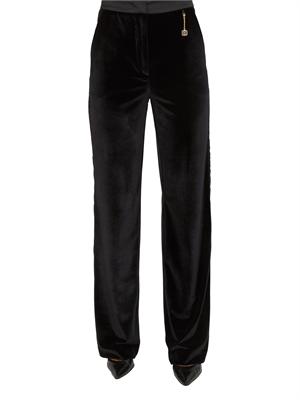 Pantaloni palazzo Fracomina in velluto nero con banda lucida in DONNA