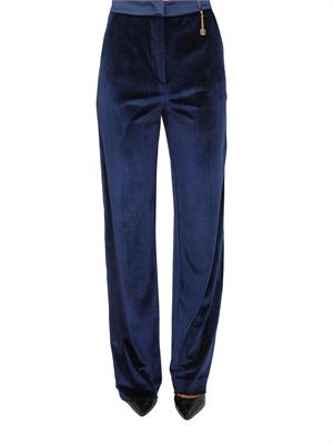 Pantaloni palazzo Fracomina in velluto blu con banda lucida in DONNA
