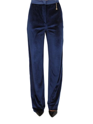 Pantaloni palazzo Fracomina in velluto blu con banda lucida in DONNA