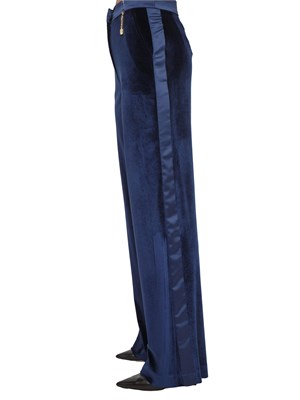 Pantaloni palazzo Fracomina in velluto blu con banda lucida in DONNA