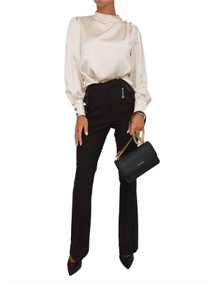Pantalone bootcut Fracomina in jersey nero con paillettes sulle tasche in DONNA