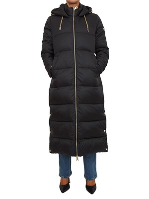 Piumino lungo nero Fracomina con cappuccio e chiusura zip in DONNA