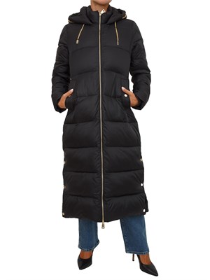 Piumino lungo nero Fracomina con cappuccio e chiusura zip in DONNA