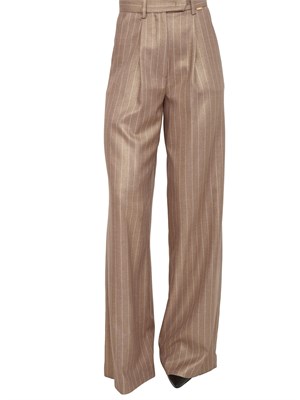 Pantaloni palazzo Fracomina in lana taupe gessata lucida in DONNA