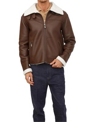 Giubbotto biker marrone Richmond X uomo con collo in pelliccia sintetica in UOMO