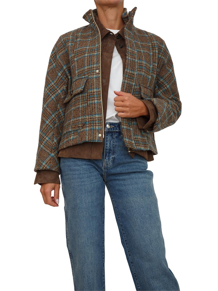 Giacca giubbino iBlues in doppio feltro verde con motivo check